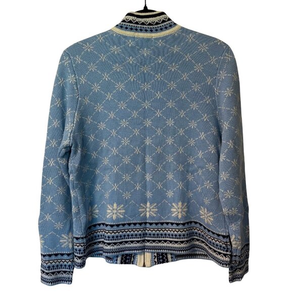 Appleseed’s Petites Fair Isle Wool Blend Zip Cardigan Sweater Snowflake Pattern - Picture 3 of 5
